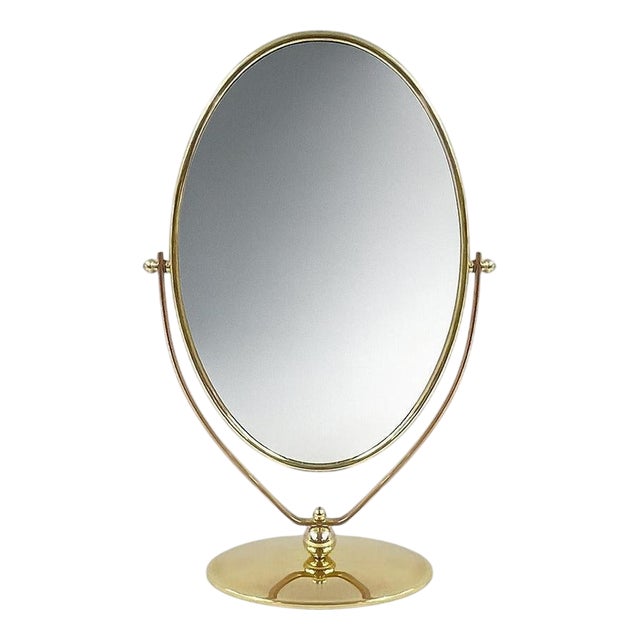 Art Deco Double-Sided Brass Table Mirror, 1940s For Sale