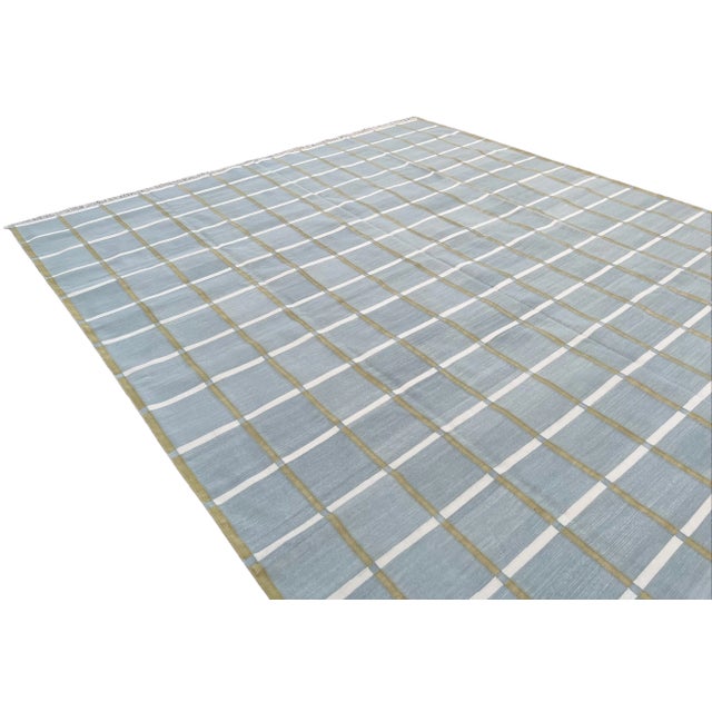 Not Yet Made - Made To Order Handmade Cotton Natural Vegetable Dyed Gray, Cream & Olive Green Windowpane Rug - 5'x7' For Sale - Image 6 of 10