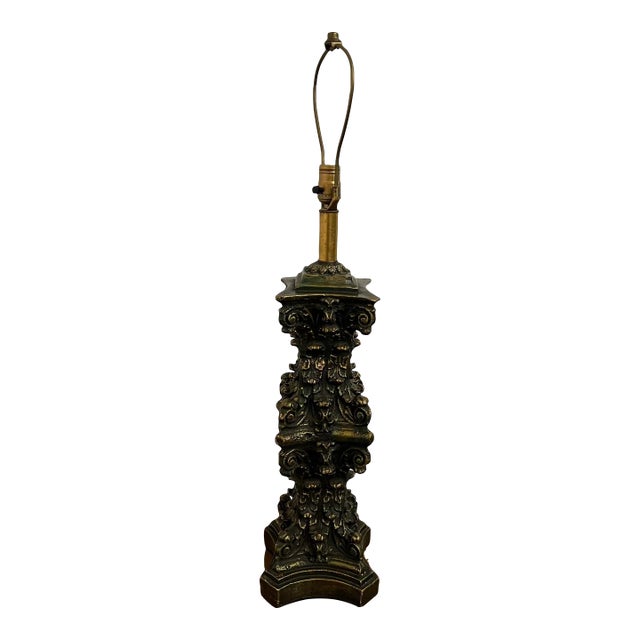 Mid-20th Century Large Ornate Gold and Bronze Lamp Plaster Column For Sale