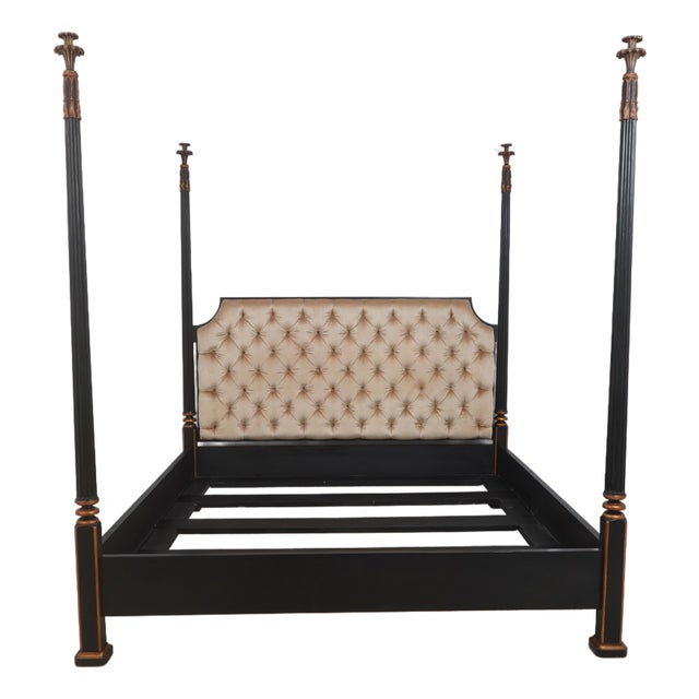 Nancy Corzine King Size Poster Bed W. Tufted Headboard For Sale