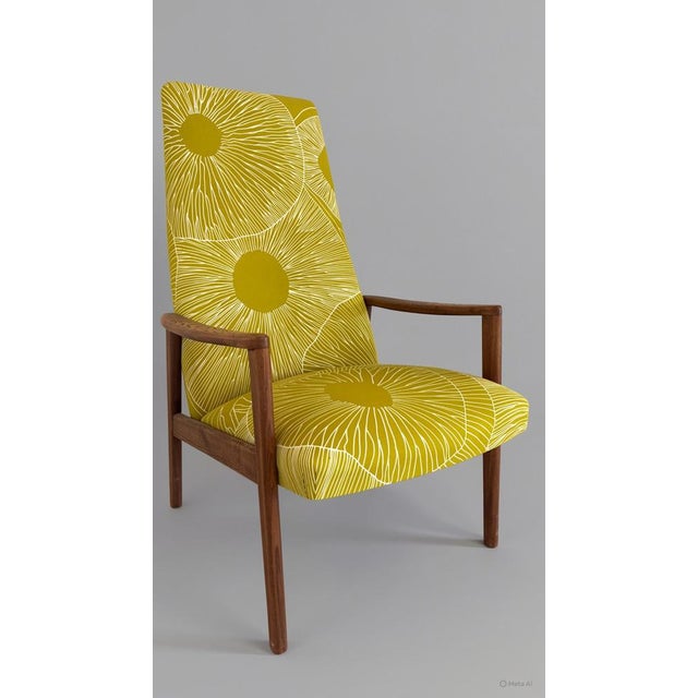 Vintage walnut armchair with marimekko upholstery - top design - year: circa 1950 materials: walnut and marimekko fabric...