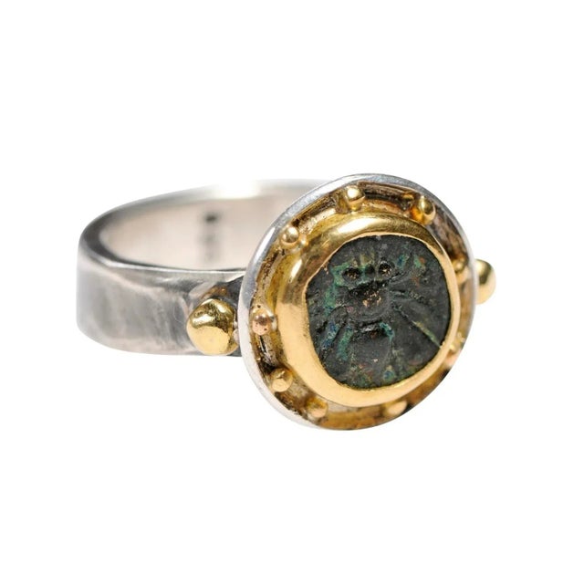 This is part of Chairish’s Fine Jewelry assortment. Ephesus Bee/Stag ring 22kt gold and An authentic ancient Greek bronze...