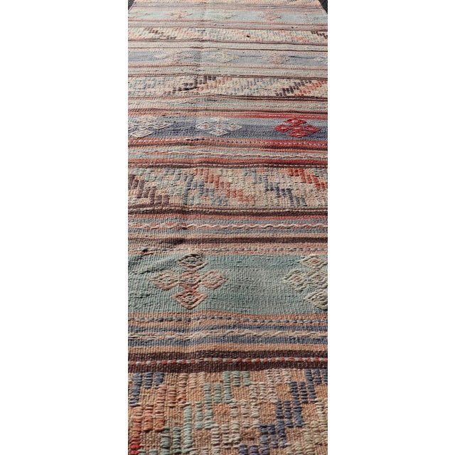 Vintage Turkish Kilim Runner in Geometric Design & Colorful Stripes 2'10 X 11'3 For Sale - Image 9 of 11