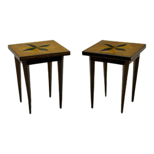 Vintage Shackman 1:12 Miniature Side Tables Pair With Hand-Blown Glass Bird Figurines, Made in Japan