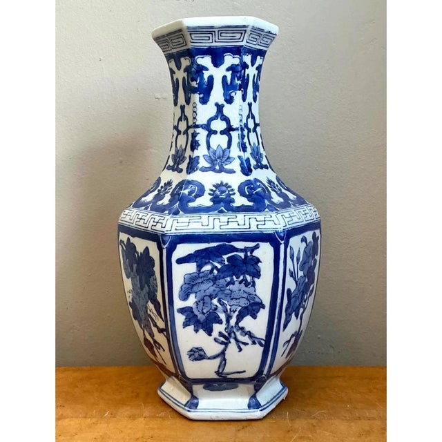 Vintage Chinese Blue and White Ceramic Vase For Sale - Image 12 of 12