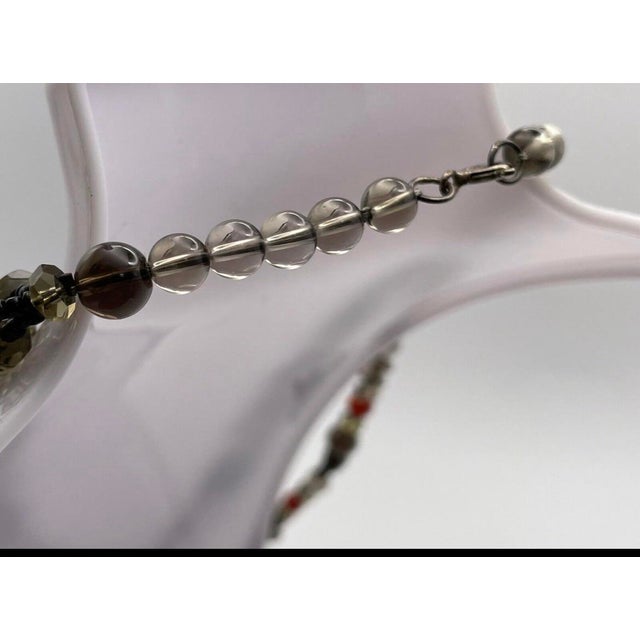 1960s Gemstone Three Strand Necklace Clear Quartz, Smokey Quartz and Carnelian Fastened With Hook Clasp For Sale - Image 4 of 5