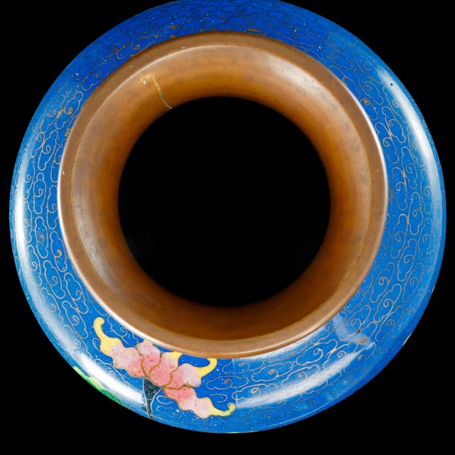 Chinese Blue Cloisonné Floral Vase Republic Period For Sale - Image 9 of 11