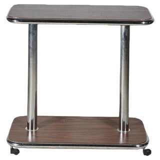 Italian Trolley Table in Wood and Chromed Steel, 1980s For Sale