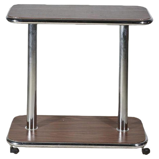 Italian Trolley Table in Wood and Chromed Steel, 1980s For Sale