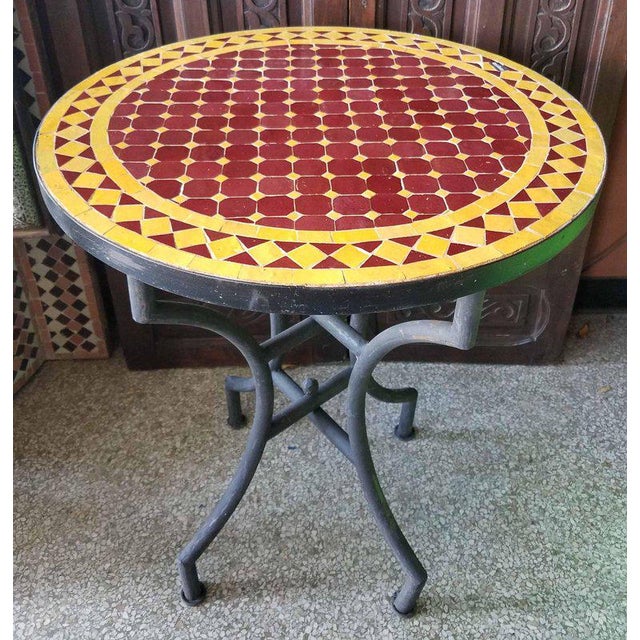 24" Burgundy / Yellow Moroccan Mosaic Table - Cr4 For Sale In Orlando - Image 6 of 7