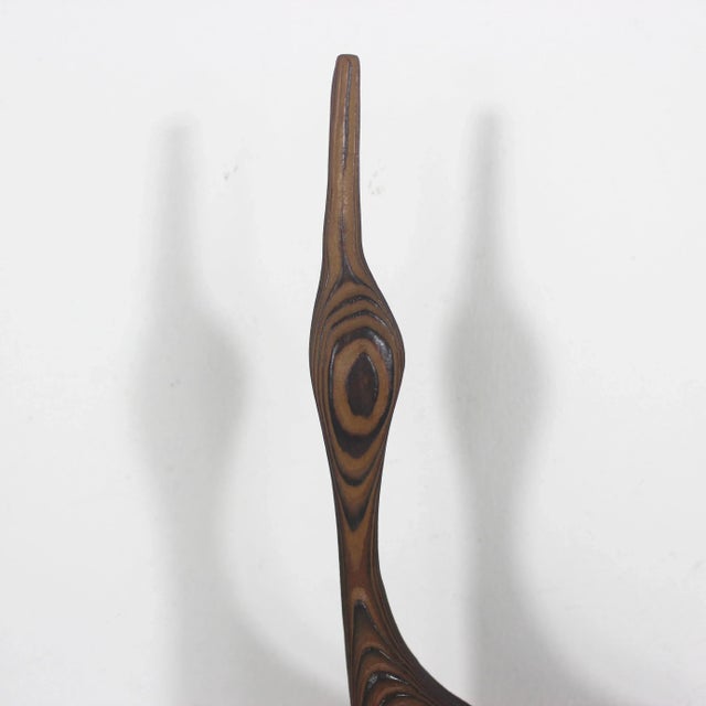 Witco 16” Mid Century Modern Wood Crane Vintage Carved Bird Figurine, Tall Handmade Wooden Sculpture MCM Heron Egret Witco Style For Sale - Image 4 of 12