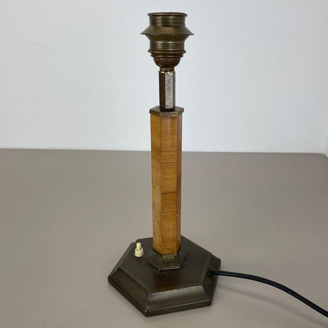 Art Deco Brass and Wood Table Light, Germany, 1930s For Sale - Image 13 of 18