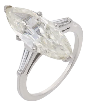 Mid Century Gia 3.36 Carat Marquise Cut Diamond Platinum Engagement Ring, Size 6