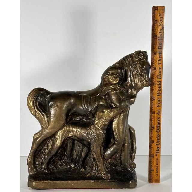 Gilded Chalkware Equestrian Mantel Piece With Child & Dog, c.1930-1940s For Sale - Image 11 of 13