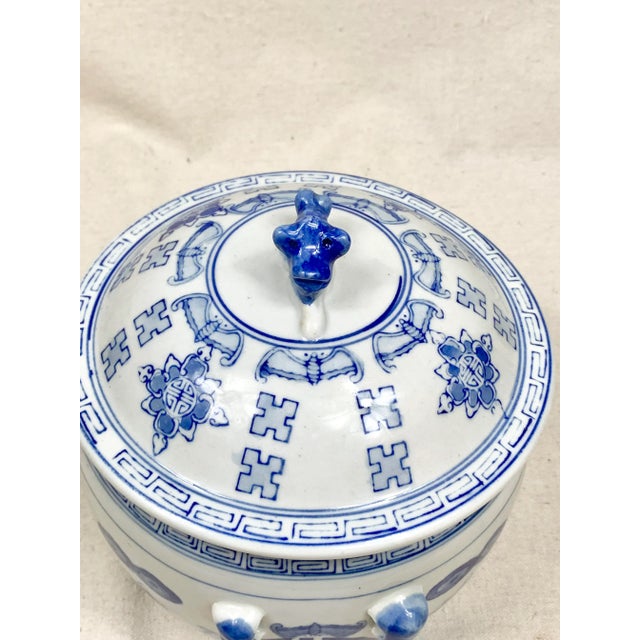 Large Vintage Blue and White Lidded Jar For Sale - Image 12 of 13