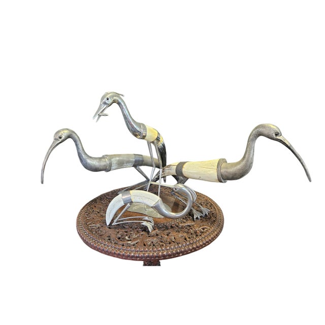 Hollywood Regency 1970s Horn and Silverplate Egret Birds- Set of 4 For Sale - Image 3 of 10