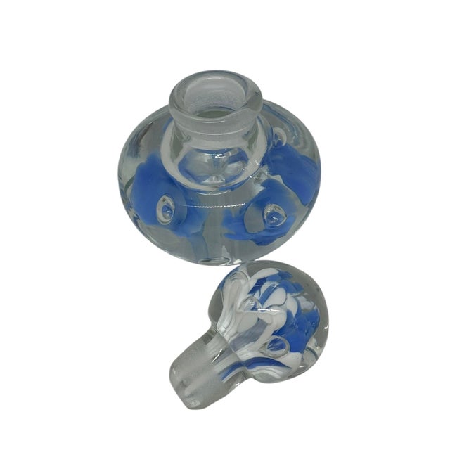Vintage Joe St. Clair Controlled Bubble Ice Blue Trumpet Flowers 4 1/4” Perfume Paperweight Bottle For Sale In Washington DC - Image 6 of 12