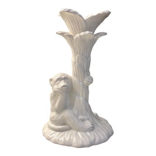 Vintage Fitz & Floyd Palm Beach Regency White Monkey Business Right Facing Candle Holder / Candlestick For Sale