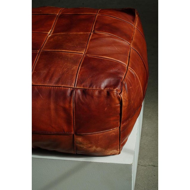 Mid-Century Modern Moroccan Patchwork Leather Ottoman, 1970s For Sale - Image 16 of 18