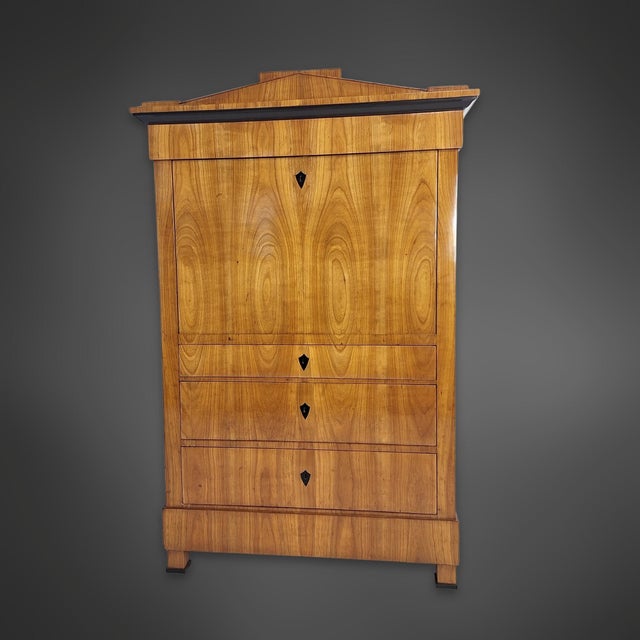 Biedermeier Cherrywood Veneer Secretary Desk with Pointed Gable, Thuringia, 1820s For Sale - Image 11 of 11