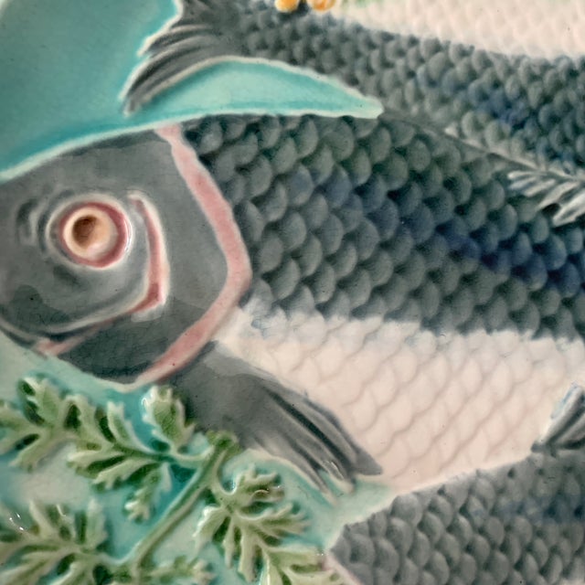 Late 19th Century Antique 19th Century Majolica Wedgewood Fish & Seaweed Plate Impressed C1880 For Sale - Image 5 of 8