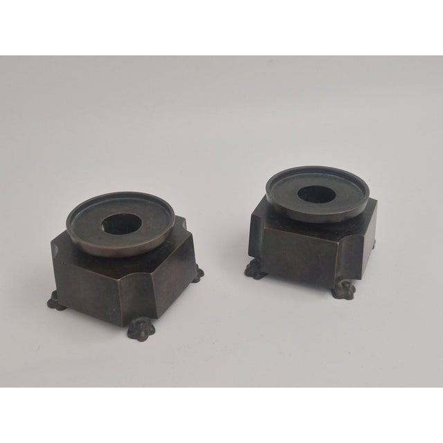 Metal Swedish Grace Bronze Candleholders by Jacob Ängman for GAB, 1920s, Set of 2 For Sale - Image 7 of 11