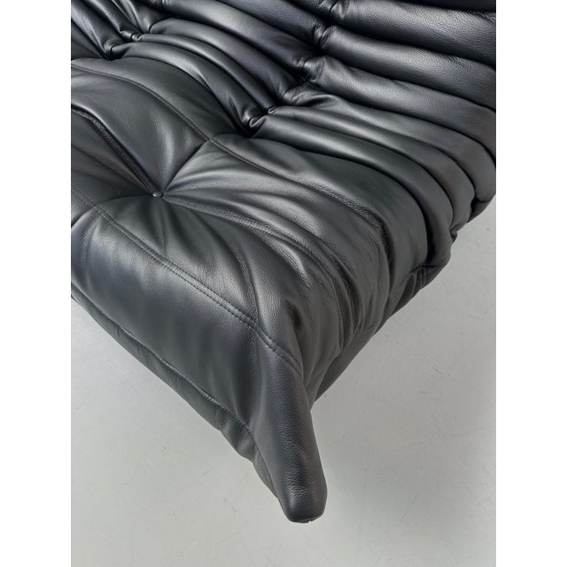 French Togo Sofa in Thick Black Cow Leather attributed to Michel Ducaroy for Ligne Roset, 1970s For Sale - Image 10 of 13