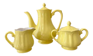 Circa 1960 Federalist Pattern No. 4236 Ironstone Lemon Yellow Coffee Service Set - Set of 3