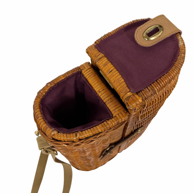 Vintage Double Buckle Crossbody Basket Wine Caddy For Sale - Image 4 of 6