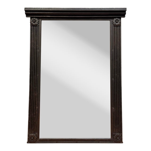 Monumental Vintage Neoclassical Black Cast Iron Wall Mirror For Sale