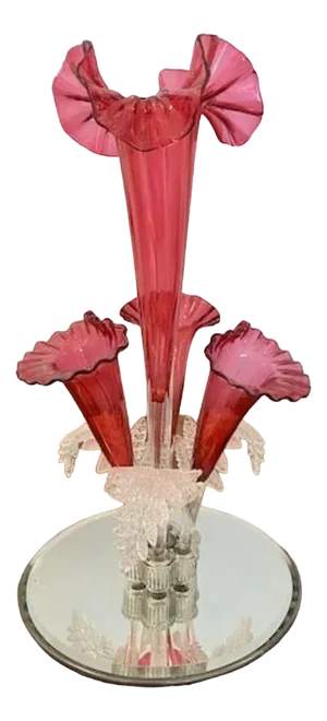 Antique Victorian Quality Cranberry Glass Epergne, 1860s