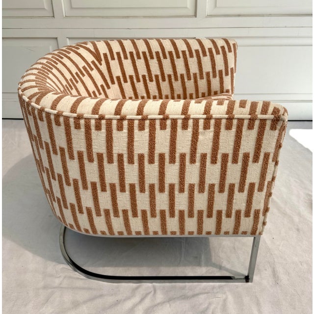 Tan Mid-Century Modern Chrome Barrel Club Chair Newly Reupholstered For Sale - Image 8 of 12