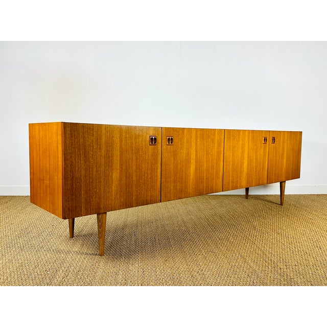Wood Scandinavian Teak Sideboard with Four Doors and Tapered Legs, 1960s For Sale - Image 7 of 18