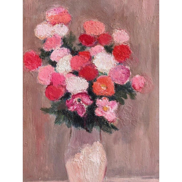 Realism Mid 20th Century Un Bouquet De Fleurs, Oil on Board, by Anna Costa (1922-2022) France For Sale - Image 3 of 4