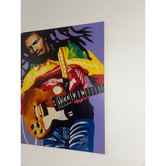 Cadman Mathias Signed Original “Bob Marley” Acrylic on Canvas Portrait Painting For Sale - Image 4 of 9