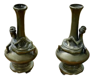 Chinese Bronze Vases with Dragon Decoration, Early 20th Century, Set of 2