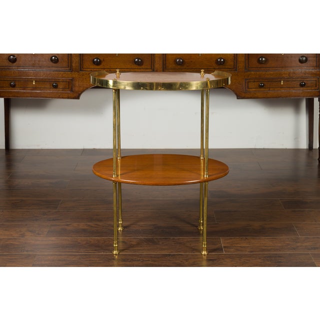 Mid-Century Modern English Midcentury Mahogany Oval Two-Tiered Table with Brass Accents For Sale - Image 3 of 12
