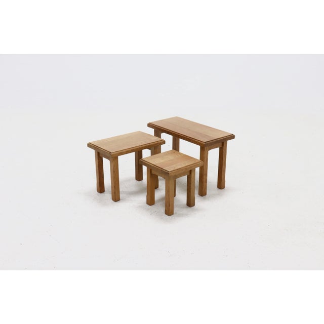 Brutalist Blonde Oak Nesting Tables, 1960s, Set of 3 For Sale - Image 6 of 8
