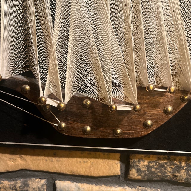 Mid-Century Modern Vintage 1970s Mid-Century Modern Clipper Ship String Art Plaque on Black Velvet For Sale - Image 3 of 3