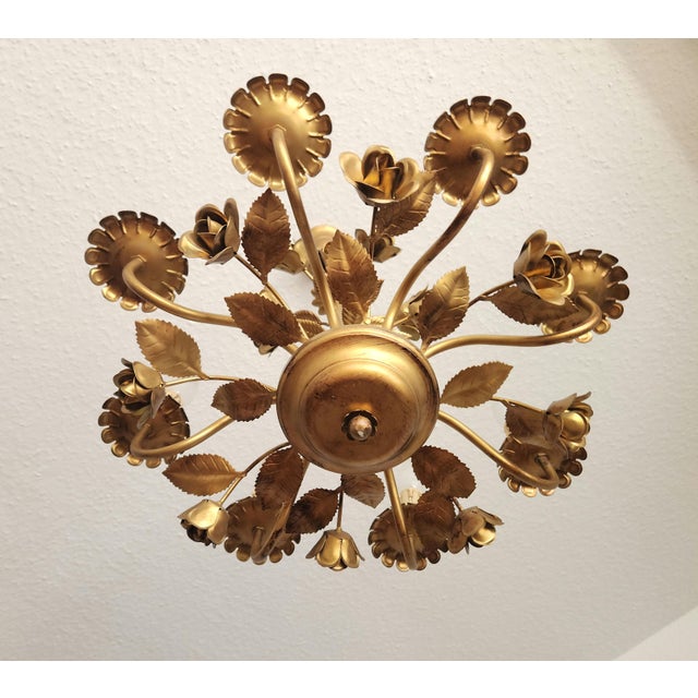Hollywood Regency Eight-Light Floral Chandelier in Hand-Forged Dark Gilt Metal, Germany, 1960s For Sale - Image 12 of 18