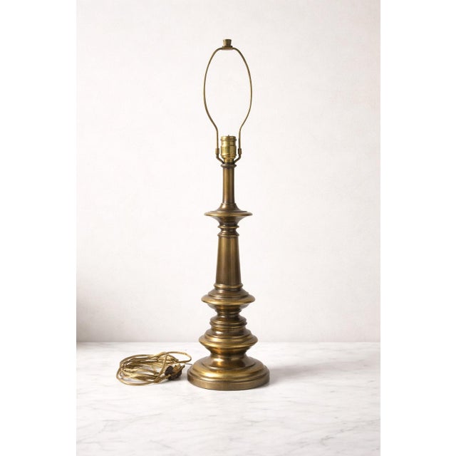1960s Vintage Solid Brass Table Lamp With Turned Column and Original Patina, 35” For Sale - Image 5 of 5
