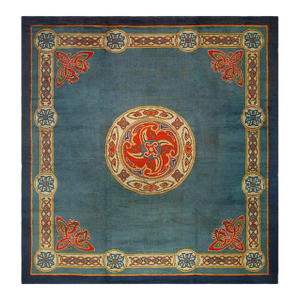 Striking Sky Blue and Orange Color With Medallion Design Antique Donegal Arts & Crafts Rug