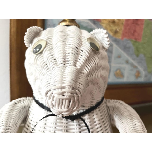 White 1970s Wicker Teddy Bear Lamp & Shade For Sale - Image 8 of 18