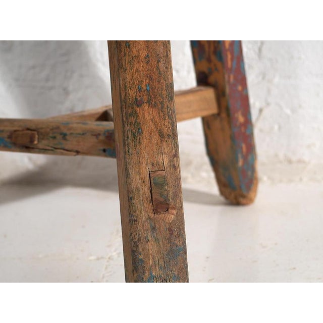Antique Stool with Sky Blue Patina, 1900 For Sale - Image 6 of 8
