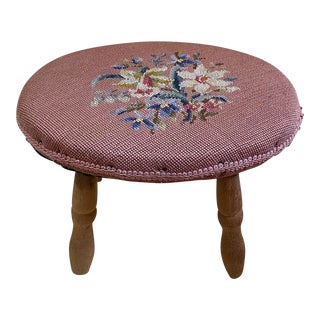 Early 20th Century Antique Needlepoint Oval Footstool For Sale