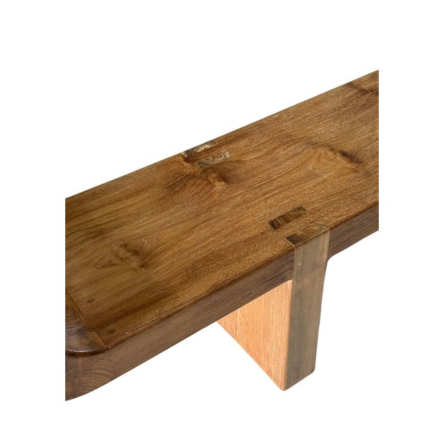 Very Long Sculptural Teak Wood Bench, Modern Organic, Stunning Wood Textures For Sale - Image 4 of 9
