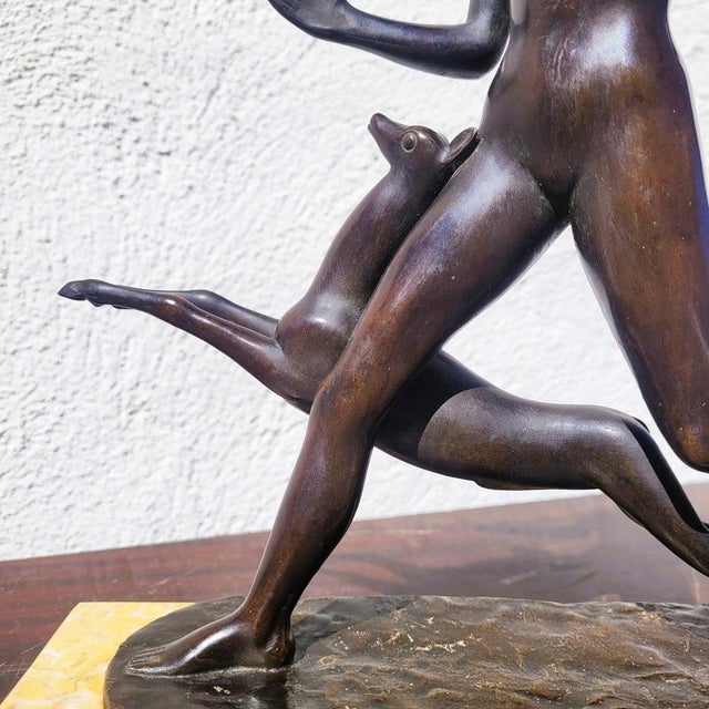 20th Century Man with Antelope in Bronze and Marble For Sale - Image 6 of 18