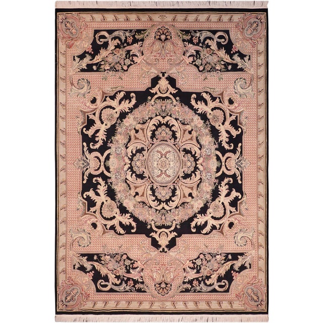 Art Nouveau Savonnerie Pak-Persian Black/Rust Wool Rug - 8'1'' X 10'4'' For Sale - Image 9 of 9