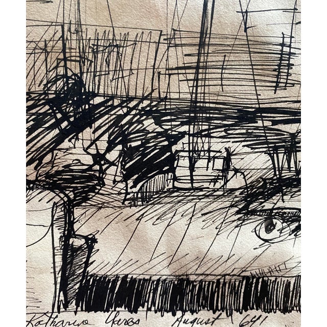 Mid-Century Modern 1964 Katharine Yares Fisherman's Wharf San Francisco Drawing For Sale - Image 3 of 4