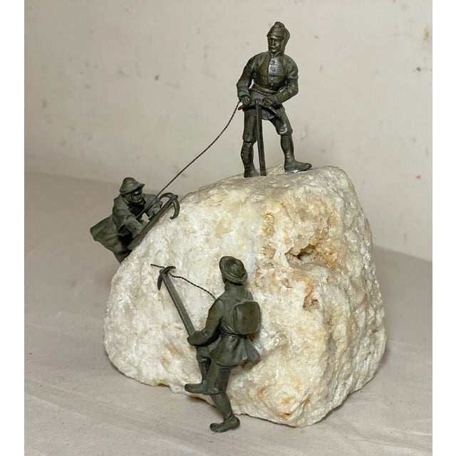 Figurative Antique 1800's Austrian Bronze Mineral Stone Figure Alpinists Climbers Statue For Sale - Image 3 of 12